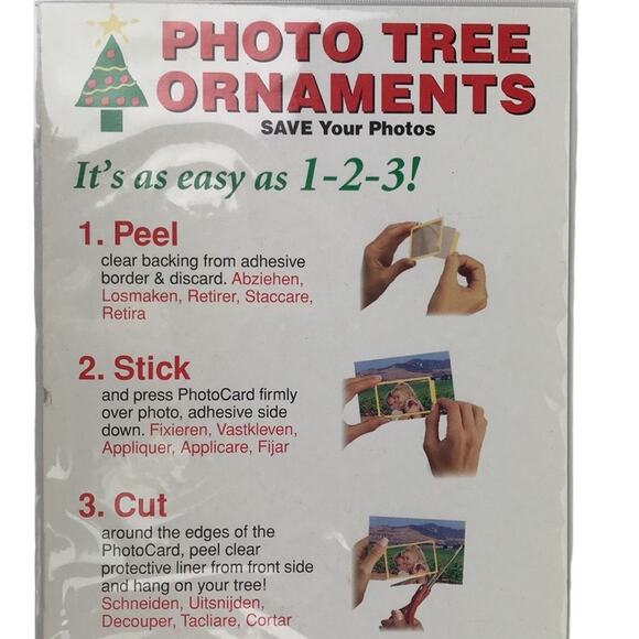 NOS Vintage PhotoCard Set 4 Photo Tree Ornaments White String Lights Print Star - Picture 5 of 7